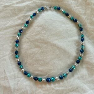 Elegant Blue and Green Pearl Necklace
